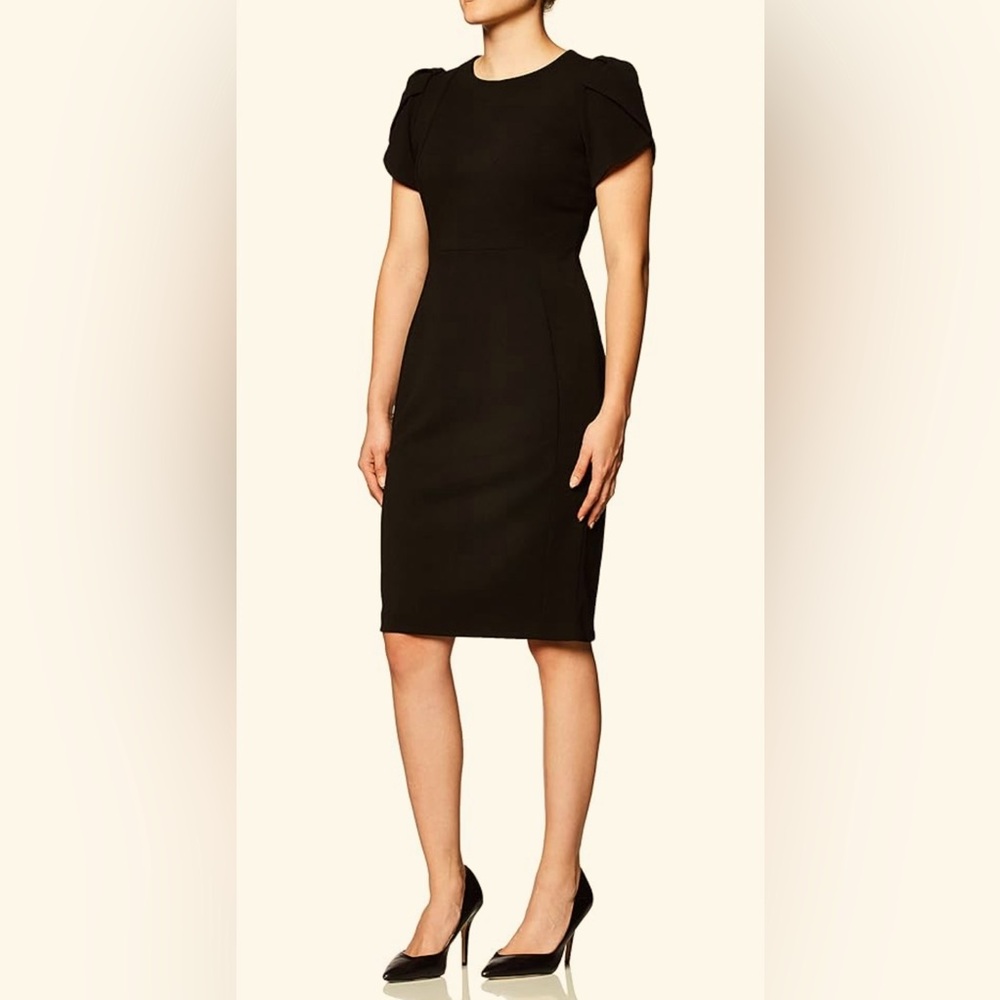Calvin Klein Women's Tulip Sleeved Above The Knee Sheath Dress - Black size 8